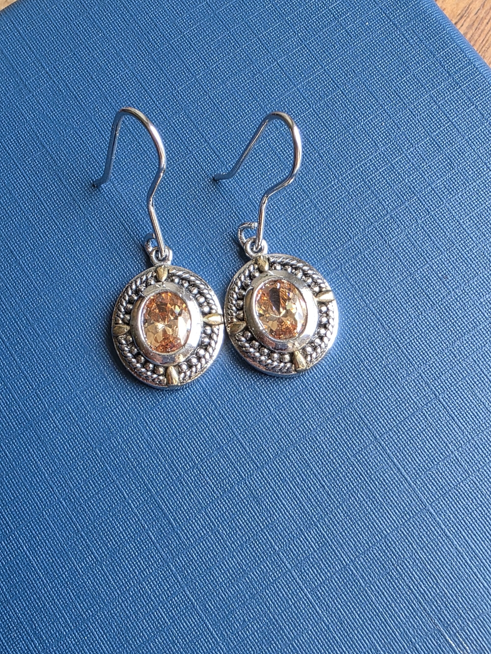 Silver Peachy Citrine Colored Stone Drop Earrings